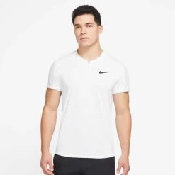 Nike Men's Dri-FIT Slam Zip Polo (White/Black)